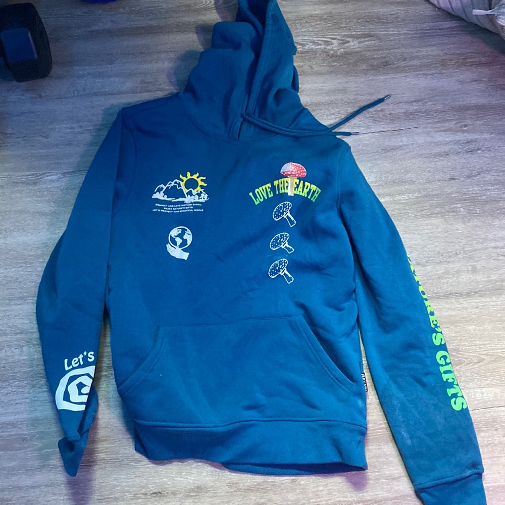 This is a blue nature hoodie.